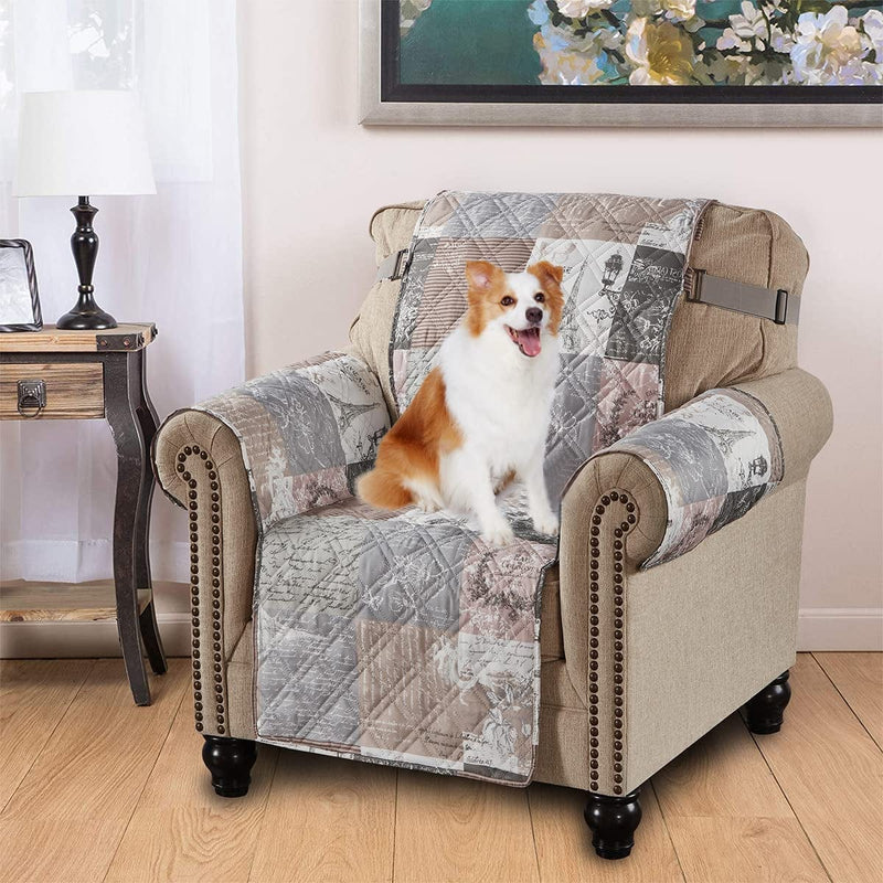 Brilliant Sunshine Grey Angel and Pink Rose Patchwork Reversible Large Sofa Protector for Seat Width up to 70", Furniture Slipcover, 2" Strap, Couch Slip Cover for Pets, Kids, Dogs, Sofa, Pink Grey Home & Garden > Decor > Chair & Sofa Cushions Brilliant Sunshine Latte Grey 23" Chair Slipcover 