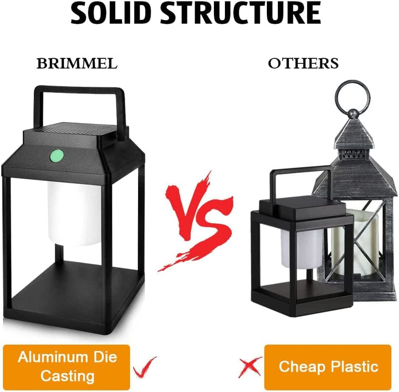 BRIMMEL Solar Outdoor Lantern Aluminum LED Portable Rechargeable Solar Table Lamp 35W 3000K Outdoor Nightstand Lamp IP44 Waterproof Cordless Touch Control USB Solar 2 in 1 Hand Light for Patio, Black