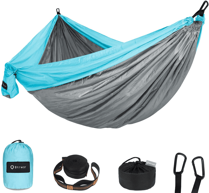 BTRWOR Hammock - Lightweight Camping Hammock - Single & Double - Breathable,Quick-Drying Portable Hammock - Backpacking Gear, Travel, and Camping Accessories Home & Garden > Lawn & Garden > Outdoor Living > Hammocks Btrwor Gray & Sky Blue 1 Person 