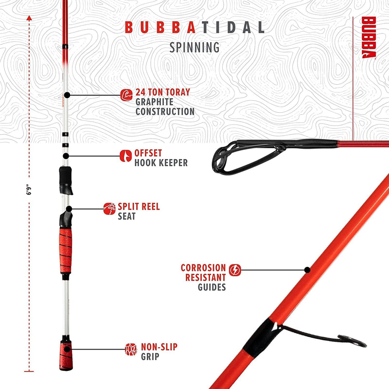 BUBBA Tidal 7' Medium Heavy, Fast Inshore Spinning Rod with Corrosion Resistant Guides and for Saltwate' Sporting Goods > Outdoor Recreation > Fishing > Fishing Rods BUBBA   