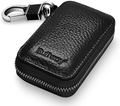 Buffway Car Key case,Genuine Leather Car Smart Key Chain Keychain Holder Metal Hook and Keyring Zipper Bag for Remote Key Fob - Black  Buffway Black  
