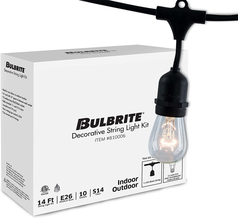 Bulbrite 14 Ft, 10-Socket Decorative Kit with Clear Incandescent STRING10/E26/BLACK-S14KT Indoor and Outdoor String Lights, Black Home & Garden > Lighting > Light Ropes & Strings Bulbrite   
