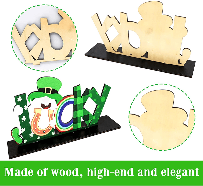 Bunny Chorus 3 Pcs St. Patrick'S Day Decorations Lucky Wooden Table Sign, Irish Themed Gnome Tabletop Centerpiece Signs Shamrock Gold Coins Ornaments for Gift, Desk, Home, Party Supplies Décor