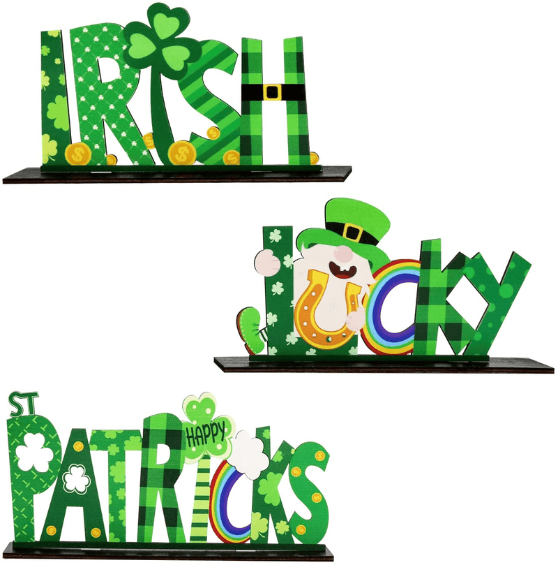 Bunny Chorus 3 Pcs St. Patrick'S Day Decorations Lucky Wooden Table Sign, Irish Themed Gnome Tabletop Centerpiece Signs Shamrock Gold Coins Ornaments for Gift, Desk, Home, Party Supplies Décor Arts & Entertainment > Party & Celebration > Party Supplies Bunny Chorus St. Patrick's Day  
