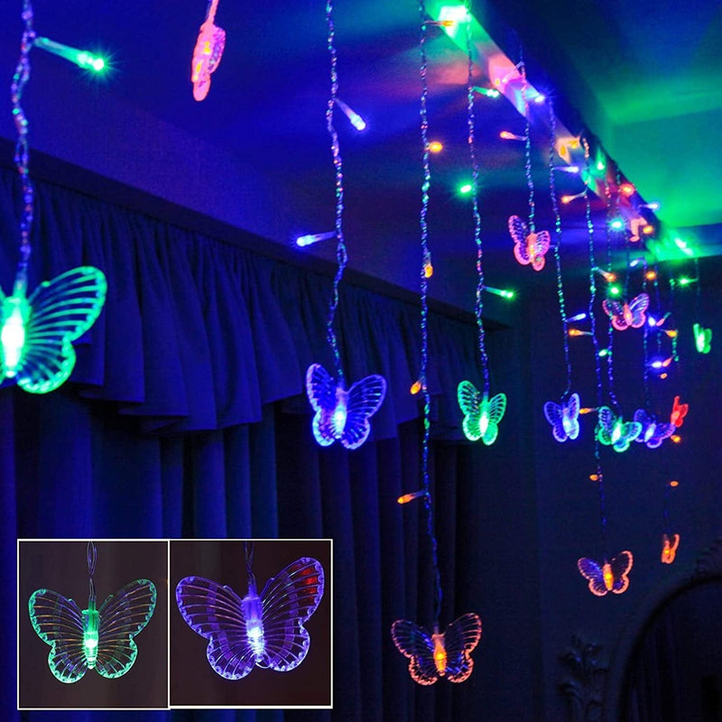 Butterfly Curtain Fairy Lights USB Plug In,8 Modes 120 LED 19.7FT Firefly Twinkle Timer String Lights with Remote, Waterproof Copper Wire for Bedroom Patio Christmas Wedding Party Dorm(Multicolor)
