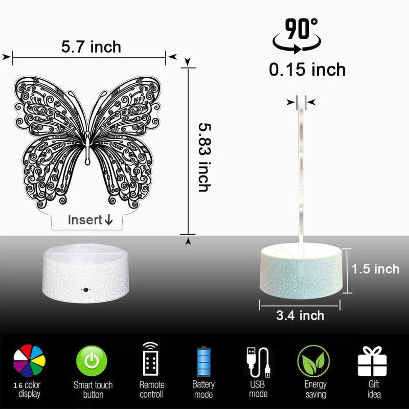 Butterfly Lamp Butterfly Night Light for Kids with Remote Touch 7 Colors + 16 Colors Changing Kids Room Decor 3D Optical Illusion Kids Lamp as a Gift Ideas for Kids Girls Wife Home & Garden > Lighting > Night Lights & Ambient Lighting YCBB   