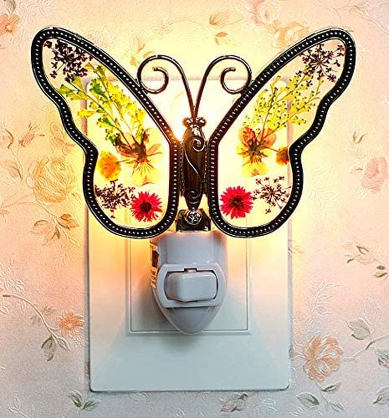 Butterfly Stained Glass Night Light Flower in Glass with Metal Trim Butterfly Night Light Nursery Bedroom Bathroom Decorative Accent Lite Elegant Home Decoration, Guardian Butte Gift Color Boxes! Home & Garden > Lighting > Night Lights & Ambient Lighting Tiffany Lamp & Gift Factory   