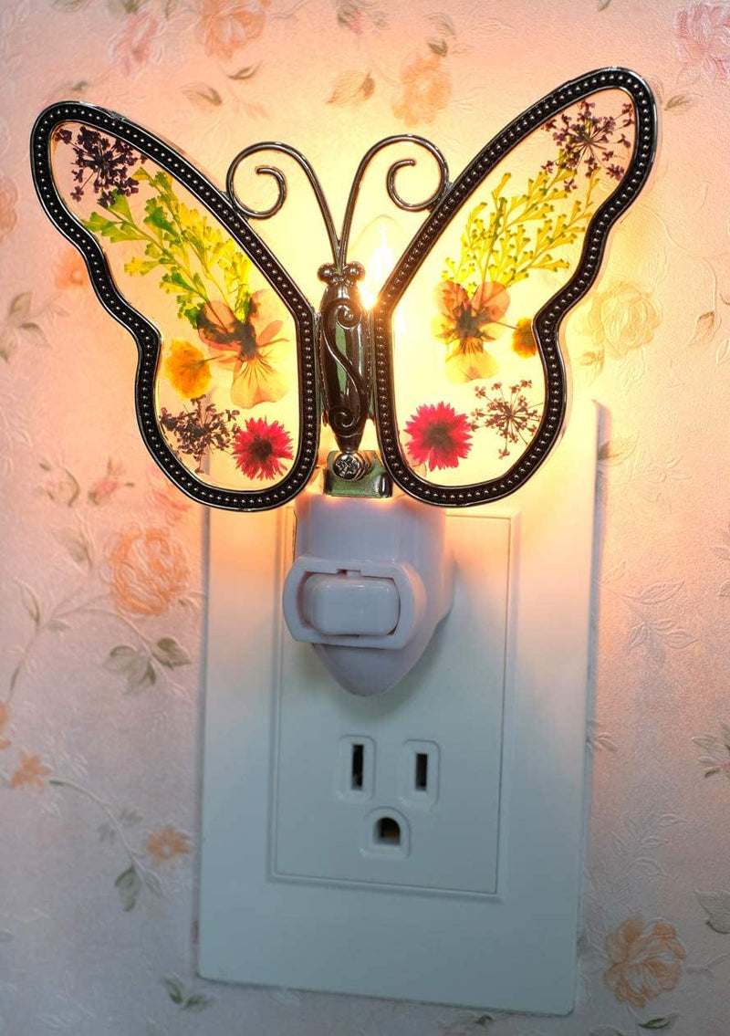 Butterfly Stained Glass Night Light Flower in Glass with Metal Trim Butterfly Night Light Nursery Bedroom Bathroom Decorative Accent Lite Elegant Home Decoration, Guardian Butte Gift Color Boxes! Home & Garden > Lighting > Night Lights & Ambient Lighting Tiffany Lamp & Gift Factory   