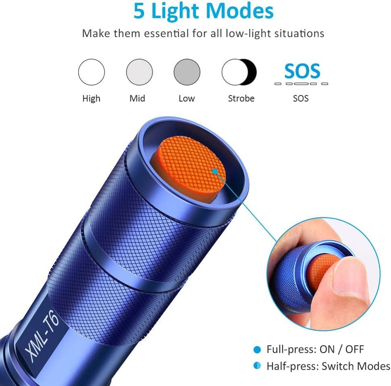 BYBLIGHT Pack of 4 Tactical Flashlights, 800 Lumen Ultra Bright LED Flashlight with 5 Modes, Zoomable, Waterproof, Handheld Small Flashlight for Outdoor Camping, Fishing and Hunting (Colorful) Hardware > Tools > Flashlights & Headlamps > Flashlights BYBLIGHT   