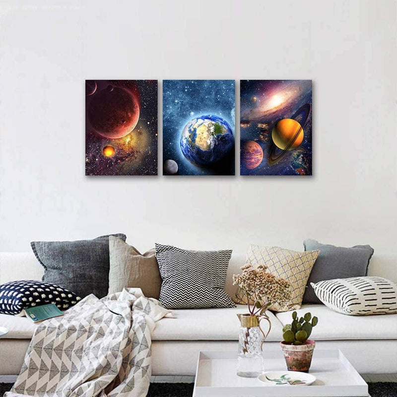 BYXART Wall Art for Bedroom - Outer Space Canvas Wall Art Universe Posters and Prints Artwork for Office Wall Décor Planet Pictures Kids Wall Art for Boys Bedroom Decorations Home & Garden > Decor > Artwork > Posters, Prints, & Visual Artwork BYXART   
