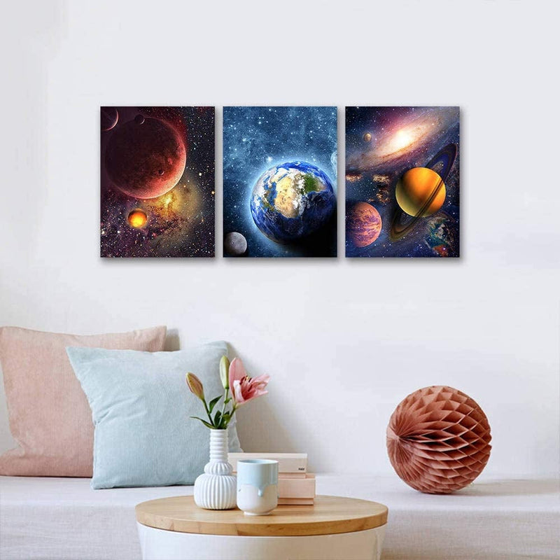 BYXART Wall Art for Bedroom - Outer Space Canvas Wall Art Universe Posters and Prints Artwork for Office Wall Décor Planet Pictures Kids Wall Art for Boys Bedroom Decorations Home & Garden > Decor > Artwork > Posters, Prints, & Visual Artwork BYXART   