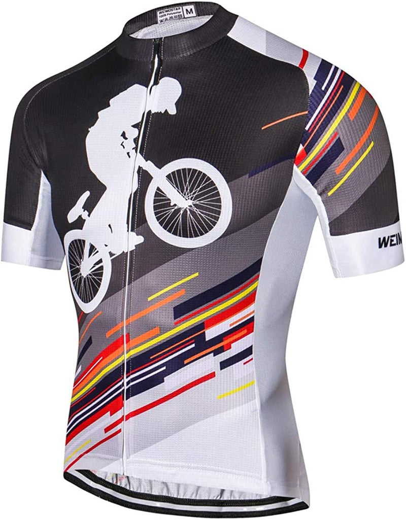 Cycling Jersey Men Full Zip Bike Shirt Racing Top Bicycle Clothing Sporting Goods > Outdoor Recreation > Cycling > Cycling Apparel & Accessories Weimostar White Gray 22 Tag M(Chest 33-36"） 