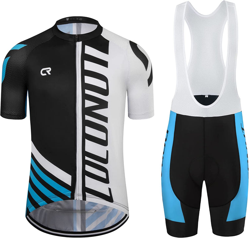 Coconut Ropamo CR Men'S Cycling Jersey Set Road Bike Jersey Zipper Pocket Bib Shorts with 4D Padded Cycling Clothing Set Sporting Goods > Outdoor Recreation > Cycling > Cycling Apparel & Accessories Coconut Ropamo Black/Blue Medium 