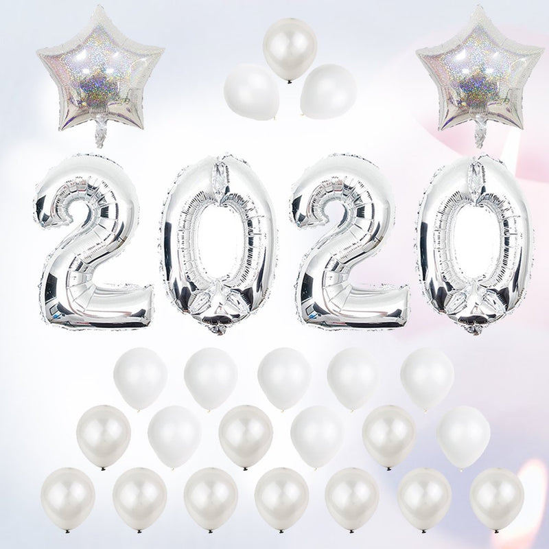 Hemoton 27 Pcs 16 Inch 2020 Foil Graduation Decorations Balloons for Events New Years Eve Party Supplies Silver