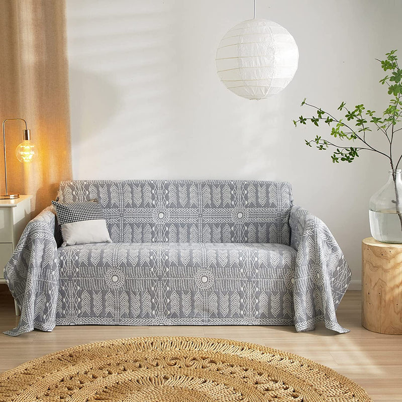 ROOMLIFE 5 Layers of Cotton Sofa Covers for 2 Cushion Couch Sectional Couch Cover Blanket for Dogs Bohemian Decor Furniture Covers Sofa Slipcovers, 59"X 102" Home & Garden > Decor > Chair & Sofa Cushions ROOMLIFE Ly6-blue Large 