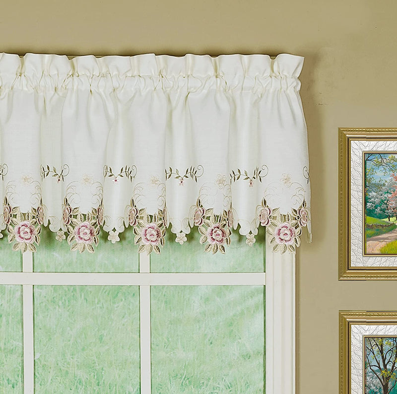 Today'S Curtain Verona Reverse Embroidery Tie-Up Shade, 63", Ecru/Rose Home & Garden > Decor > Window Treatments > Curtains & Drapes Today's Curtain Ecru/Rose Valance 60"W X 14"L 