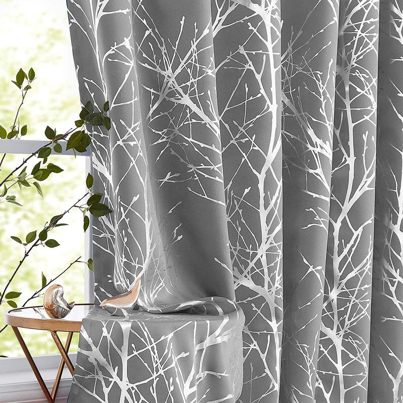 FMFUNCTEX Branch Grey Blackout Curtain Panels for Bedroom 84" Foil Gold Tree Branch Window Curtains Metallic Print Energy Efficient Thermal Curtain Drapes for Guest Living Room Grommet Top 2 Panels Home & Garden > Decor > Window Treatments > Curtains & Drapes FMFUNCTEX Silver /Grey 50" x 54"L 