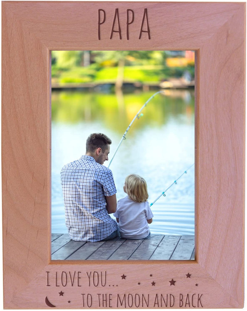 Customgiftsnow Papa I Love You Too the Moon and Back - Wood Picture Frame - Fits 5X7 Inch Picture (Vertical) Home & Garden > Decor > Picture Frames CustomGiftsNow Vertical  