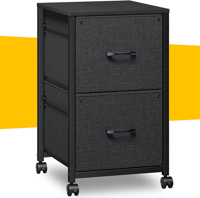Raybee 2 Drawer File Cabinet for Home Office, Portable Printer Table with Office Storage Rolling Filing Cabinet Fabric Vertical Small Filing Cabinet, for Letter/Legal / A4 Size, Black