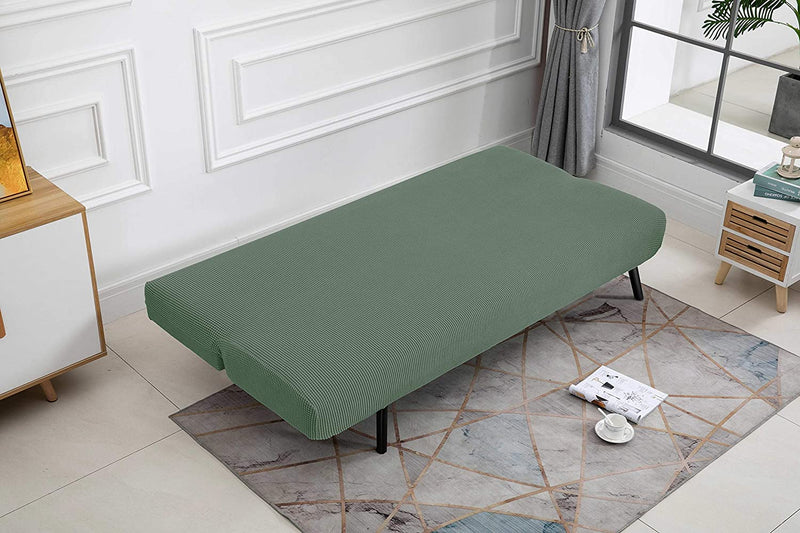 TIANSHU Stretch Futon Cover Armless Sofa Bed Cover , Anti-Slip Protector for Couch without Armrests , Spandex Jacquard Fabric Futon Slipcovers (Cyan) Home & Garden > Decor > Chair & Sofa Cushions TIANSHU   