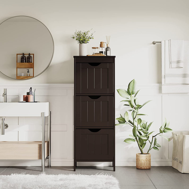 Reettic Narrow Bathroom Storage Cabinet with 3 Removable Drawers, DIY, Freestanding Side Storage Organizer for Bedroom, Living Room, Entryway, 11.8" L X 11.8" W X 35" H, Brown BYSG102Z Home & Garden > Household Supplies > Storage & Organization Reettic   