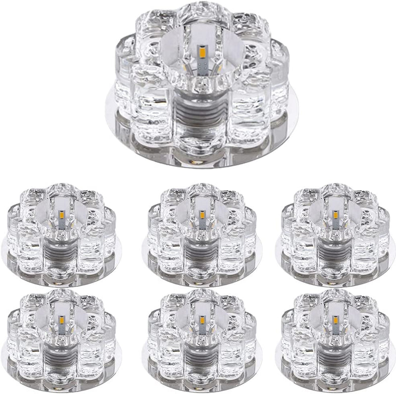 YHQSYKS 7 Pcs Crystal LED Downlight,3W/5W,Round Recessed Ceiling Light,Baffle Trim,Transparent LED Recessed Crystal Decorative Spotlight for Hallway, Living Room, Bedroom