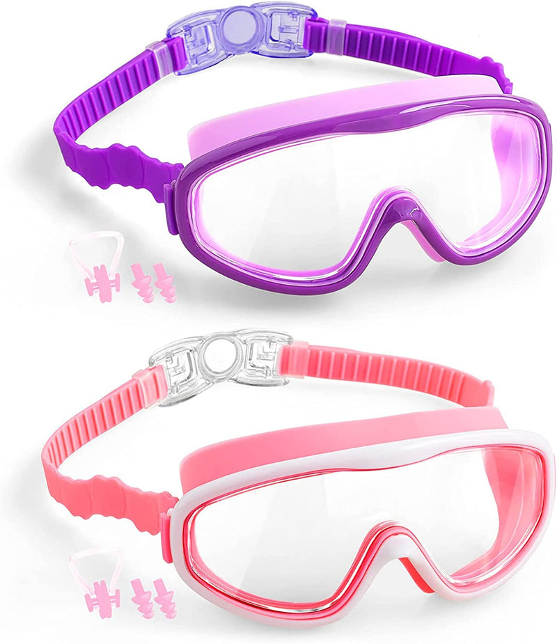 Elimoons Kids Goggles for Swimming Age 3-15,Kids Swim Goggles with Nose Cover No Leaking Anti-Fog Waterproof(2Pack) Sporting Goods > Outdoor Recreation > Boating & Water Sports > Swimming > Swim Goggles & Masks Elimoons B.purplepink  