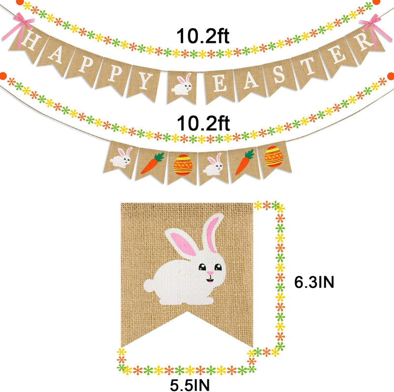 Happy Easter Banner Burlap - Rustic Easter Decorations - Easter Bunny Banner for Mantle Fireplace - Spring Easter Party Decorations Supplies - Easter Home Office School Outdoor & Indoor Hanging Decor
