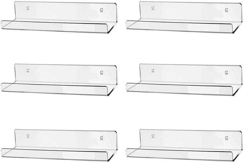 Hblife 15 Inches Black Acrylic Floating Wall Ledge Shelf, Wall Mounted Nursery Kids Bookshelf, Invisible Spice Rack, Clear 5MM Thick Bathroom Storage Shelves Display Organizer, Set of 2 Furniture > Shelving > Wall Shelves & Ledges HBlife Clear 15 inch 6Pack 
