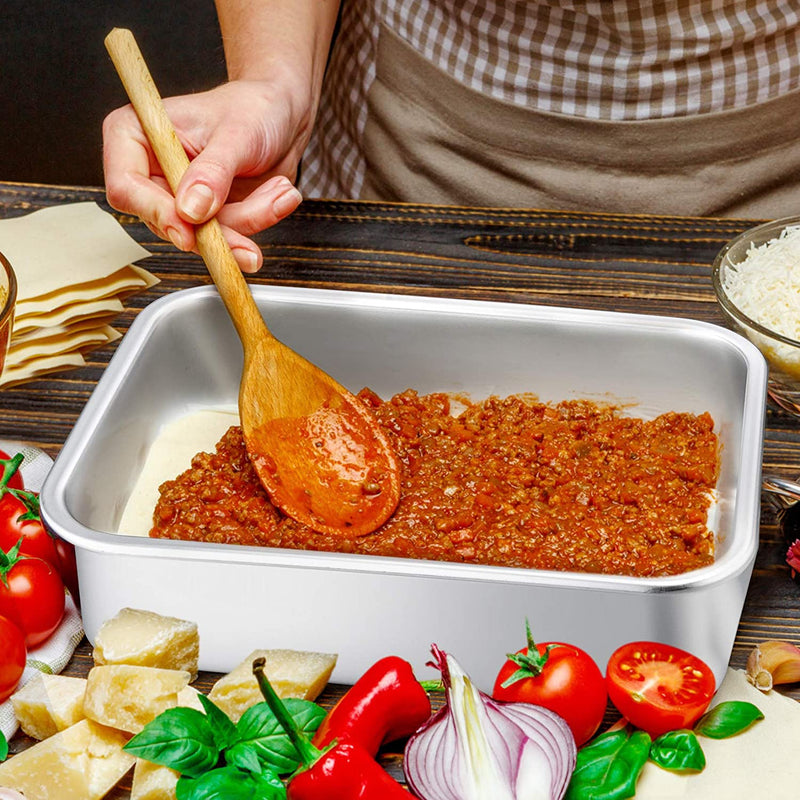 Lasagna Deep Baking Pan - 10.7” X 8.3” X 3.2”,P&P CHEF Rectangular Cake Pan Cookie Bakeware Stainless Steel for Brownie/ Bread/ Meat, Deep Side & round Corner, Brushed Finish & Dishwasher Safe Home & Garden > Kitchen & Dining > Cookware & Bakeware P&P CHEF   