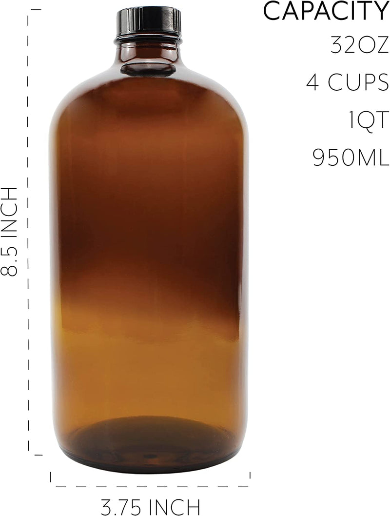 Cornucopia 32-Ounce Amber Kombucha Growler Bottles (4-Pack); 1 Quart Boston round Glass Bottles W/ 6 Polycone Phenolic Lids for Home Brewing Home & Garden > Decor > Decorative Jars Cornucopia Brands   