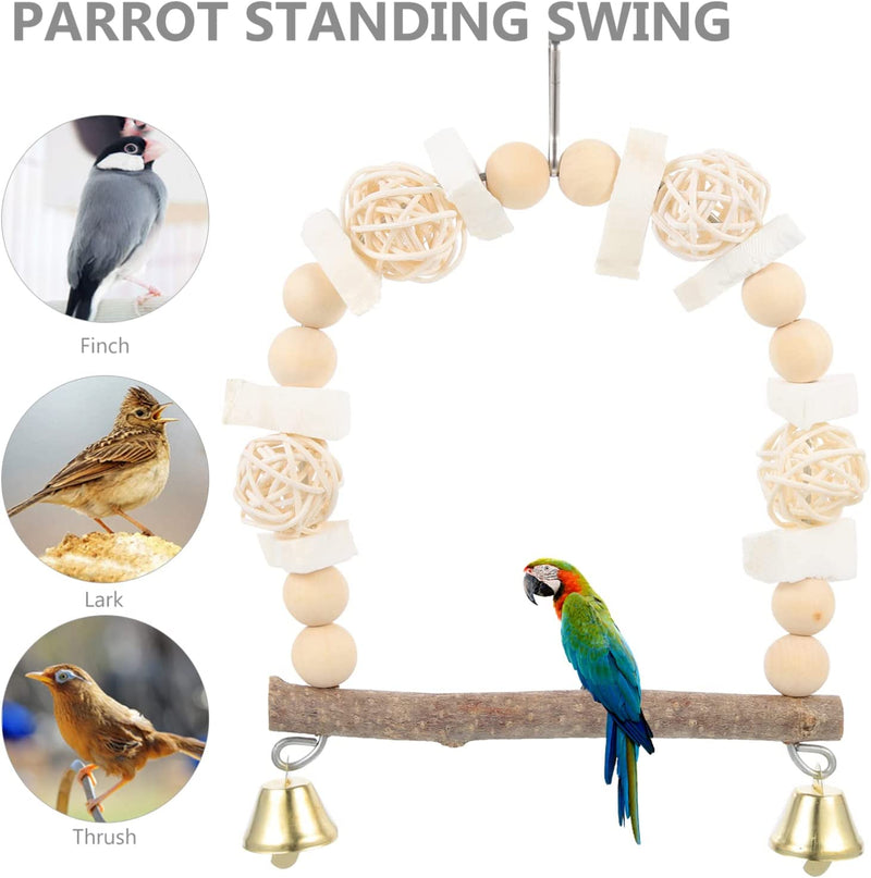 POPETPOP Parrot Toys Wood Bird Swing Toy Bird Perch with Chewing Rope Toys for Lovebirds Finches Parakeets Budgerigars Conure Small Birds Animals & Pet Supplies > Pet Supplies > Bird Supplies POPETPOP   