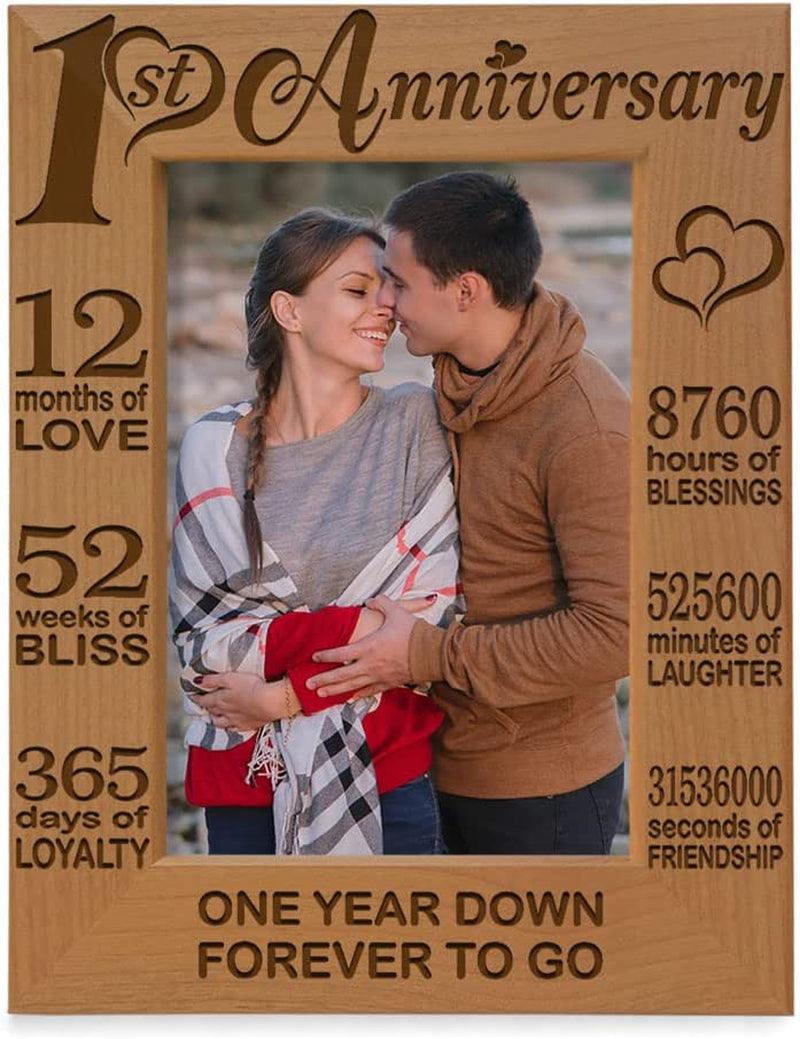 KATE POSH - Our 1St Anniversary Picture Frame - 12 Months Engraved Natural Wood Photo Frame - First (1St), Paper, 1 Year as Husband and Wife (5X7-Vertical) Home & Garden > Decor > Picture Frames KATE POSH 4x6-Vertical  