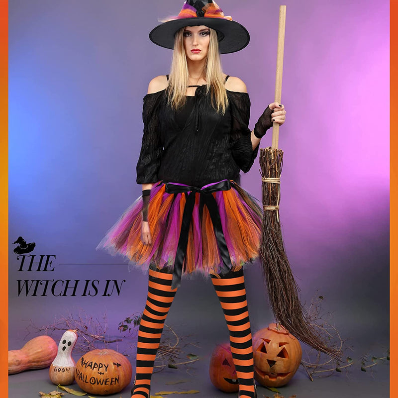SATINIOR Halloween Witch Costume for Women Hat Tutu Skirt and Striped Tights for Girls  SATINIOR   