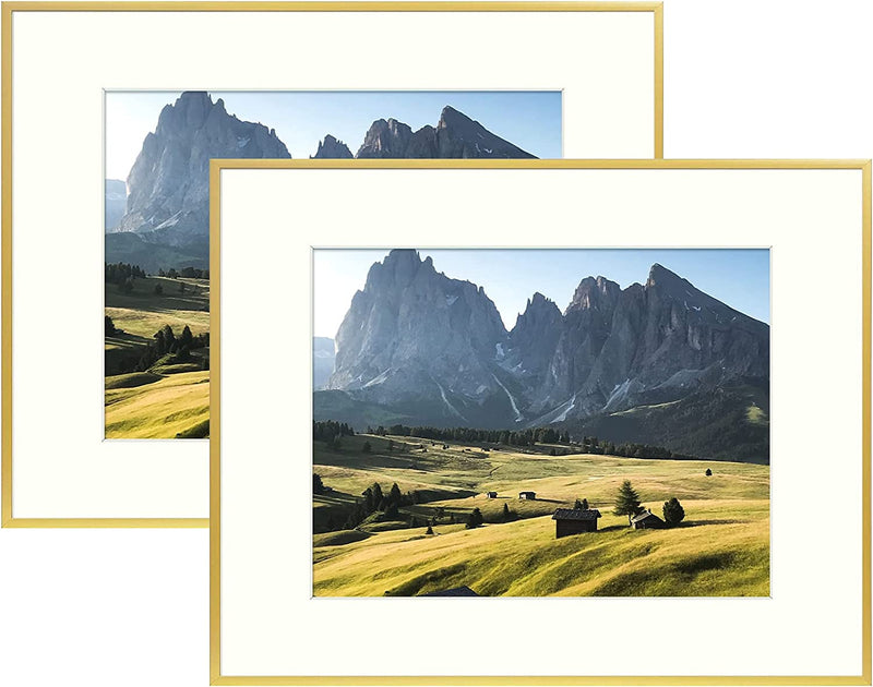 Golden State Art, Metal Wall/Table Top Photo Frame Collection, Aluminum Gold Photo Frame with Ivory Color Mat for Picture & Real Glass (8X10, 2-Pack) Home & Garden > Decor > Picture Frames Golden State Art Gold 16x20 