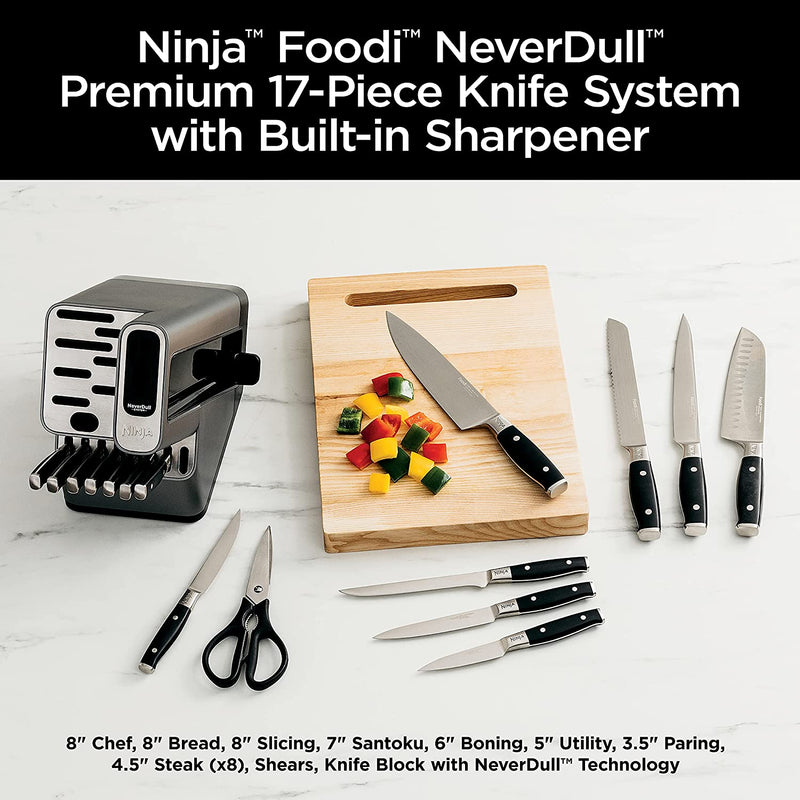 Ninja K32017 Foodi Neverdull Premium Knife System, 17 Piece Knife Block Set with Built-In Sharpener, German Stainless Steel Knives, Black Home & Garden > Kitchen & Dining > Kitchen Tools & Utensils > Kitchen Knives Ninja   