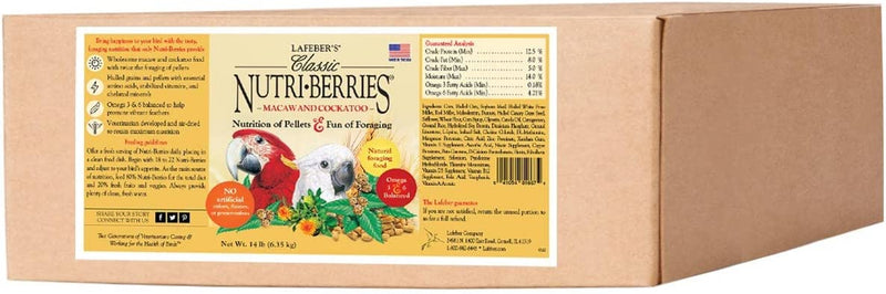 Lafeber Classic Nutri-Berries Pet Bird Food, Made with Non-Gmo and Human-Grade Ingredients, for Macaws and Cockatoos, 10 Oz Animals & Pet Supplies > Pet Supplies > Bird Supplies > Bird Food Lafeber Company 14 lb  