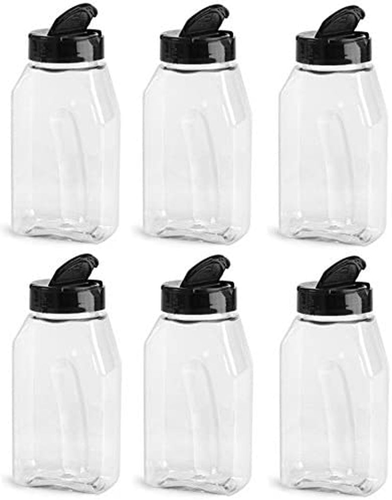 Nakpunar 6 Pcs, 16 Oz Clear Plastic Spice Jars with Black Lid and Freshness Seals - Pet Bottle with Shaker and Open Sided Lined Dispenser Caps - Set of 6 - PET, Made in USA Home & Garden > Decor > Decorative Jars Nakpunar   