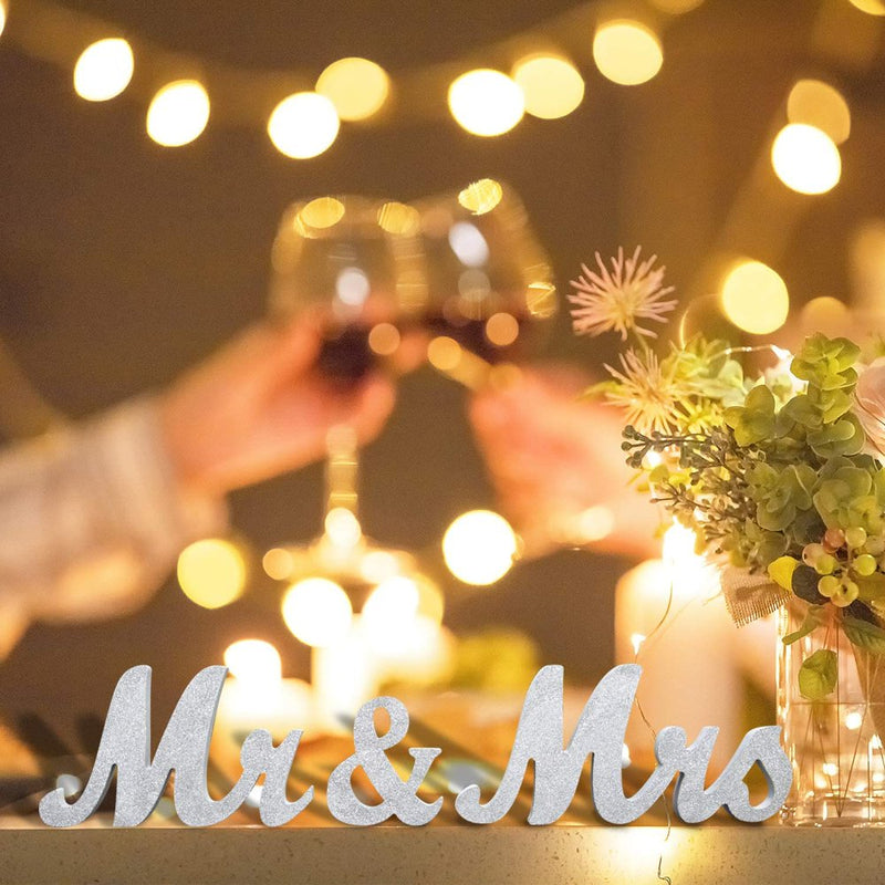 Husfou Mr & Mrs Signs Table Decorations for Wedding, Glitter Decorative Wooden Letters, Rustic Romantic Signs for Valentines Day Party Wedding Decor, Silver Home & Garden > Decor > Seasonal & Holiday Decorations Husfou LLC   