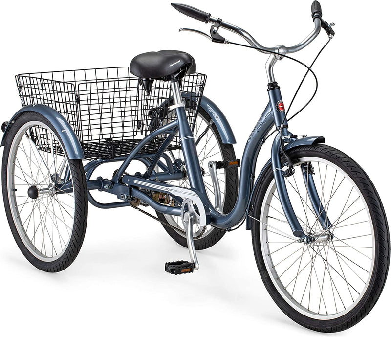 Schwinn Meridian Adult Tricycle Bike, Three Wheel Cruiser, 26-Inch Wheels, Low Step-Through Aluminum Frame, Adjustable Handlebars Sporting Goods > Outdoor Recreation > Cycling > Bicycles Pacific Cycle, Inc. Slate Blue 1-speed 24-Inch Wheels