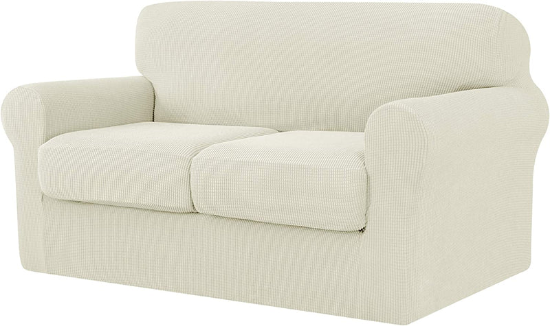 Ouka Slipcover with 3-Piece Separate Cushion Cover, High Stretch Couch Cover, Soft Protector for Sofa with Separate Cushions(Large,Ivory White) Home & Garden > Decor > Chair & Sofa Cushions Ouka Ivory White Medium 