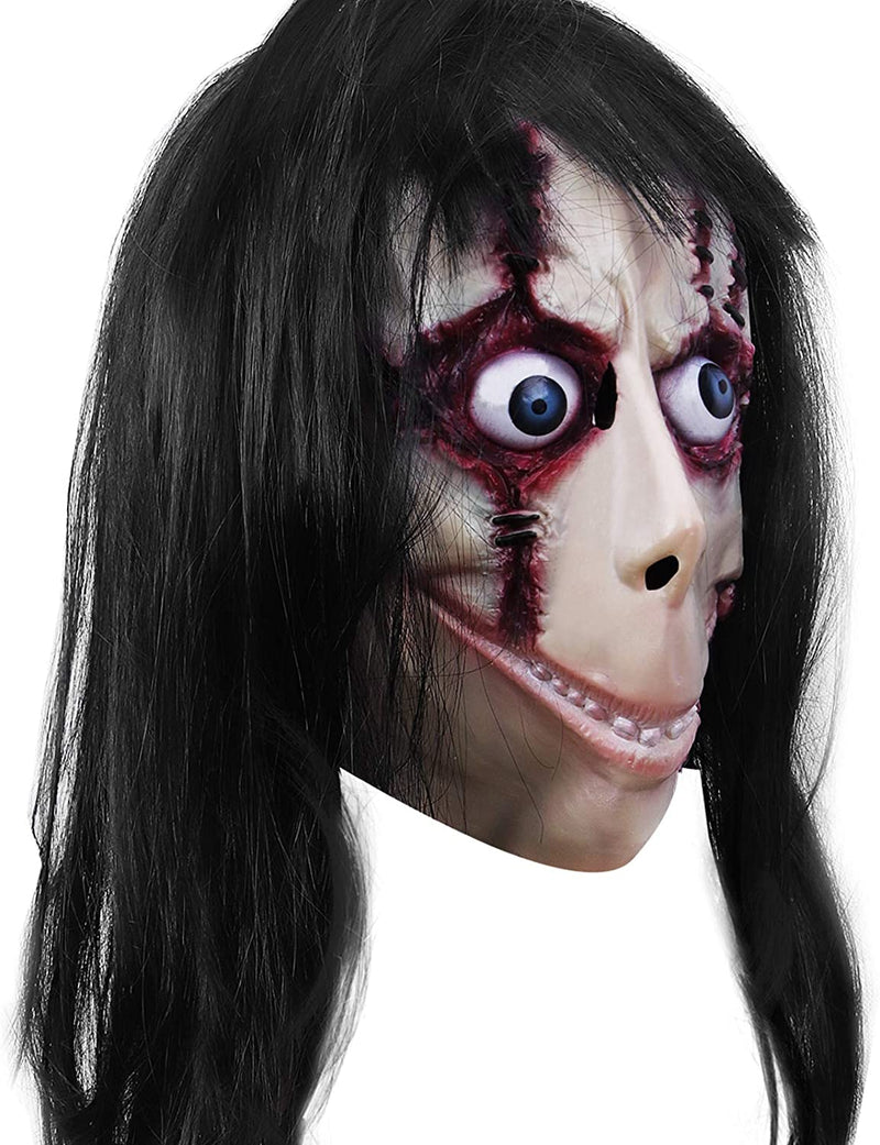 MOLEZU MOMO Mask Horror Devil Mask with Long Hair, Scary Costume Halloween Creepy Cosplay Party Decoration Prop  MOLEZU C  