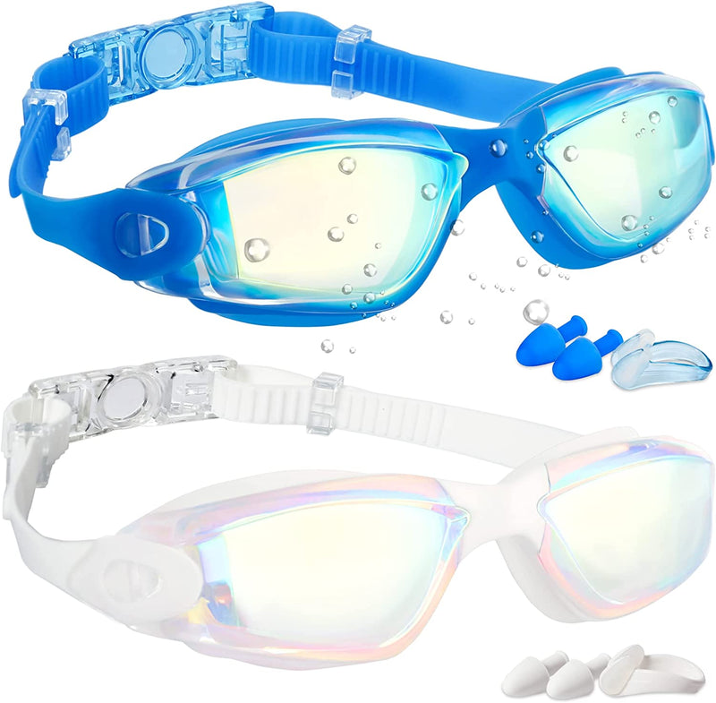 EWPJDK Swim Goggles - 2 Pack Swimming Goggles anti Fog No Leaking for Adult Women Men Sporting Goods > Outdoor Recreation > Boating & Water Sports > Swimming > Swim Goggles & Masks EWPJDK Bright Blue & White  