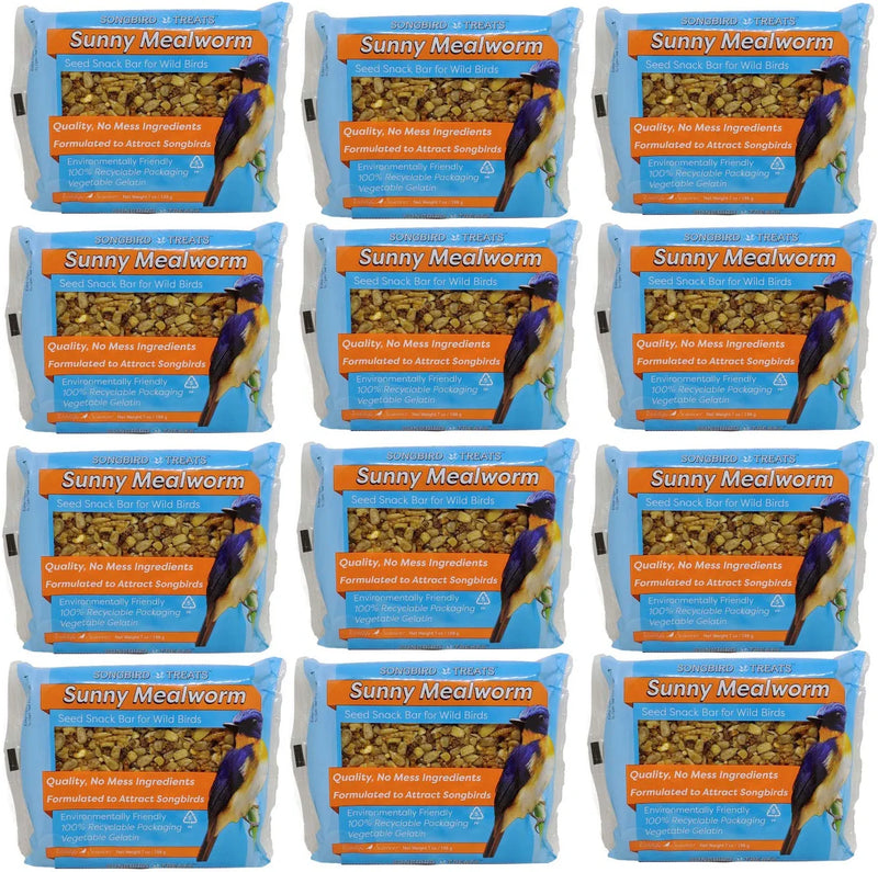Songbird Treats Seed Bars | 12 Pack of 8 Oz Bird Seed Cakes for Wild Birds (Woodpecker Crunch) Animals & Pet Supplies > Pet Supplies > Bird Supplies > Bird Food Wildlife Sciences Sunny Mealworm  