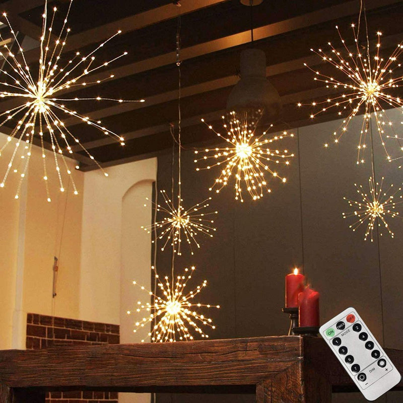 Dearhouse 200Led Hanging Sphere Lights, Battery Operated Starburst Lights, 8 Modes Dimmable Remote Control, Waterproof Copper Wire Fairy Lights, Indoors Outdoors Valentine'S Day Decor (Warm White) Home & Garden > Decor > Seasonal & Holiday Decorations Dearhouse Trade Limited   