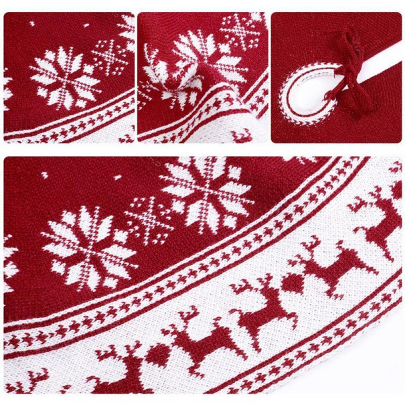 Final Clear Out! 90Cm/122Cm Christmas Tree Skirt Traditional Knitted Thick Rustic Tree Dress Red Snowflake Elk Skirt for Xmas Tree Decor Home & Garden > Decor > Seasonal & Holiday Decorations > Christmas Tree Skirts ZeHui14009   