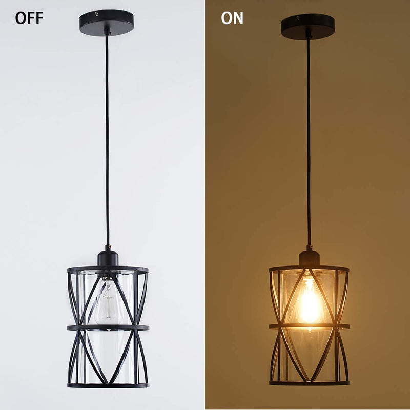 SHENGQINGTOP Black Industrial Metal Pendant Light, Cylindrical Pendant Light with Clear Glass Shade, New Transitional Hanging Lighting Fixture for Kitchen Island Counter Dining Room Bedroom Restaurant Home & Garden > Lighting > Lighting Fixtures SHENGQINGTOP   