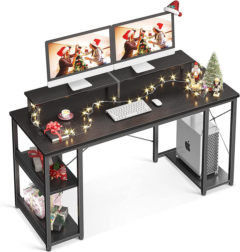 ODK 48 Inch Computer Desk with Monitor Shelf and Storage Shelves, Writing Desk, Study Table with CPU Stand & Reversible Shelves, Vintage Home & Garden > Household Supplies > Storage & Organization ODK Black 55 Inch 