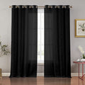 Melodieux Black Linen Textured Semi Sheer Curtains 84 Inches Long for Living Room Bedroom Rustic Flax Linen Grommet Voile Drapes, 52 by 84 Inch (2 Panels) Home & Garden > Decor > Window Treatments > Curtains & Drapes Melodieux Black 52x63 Inch 