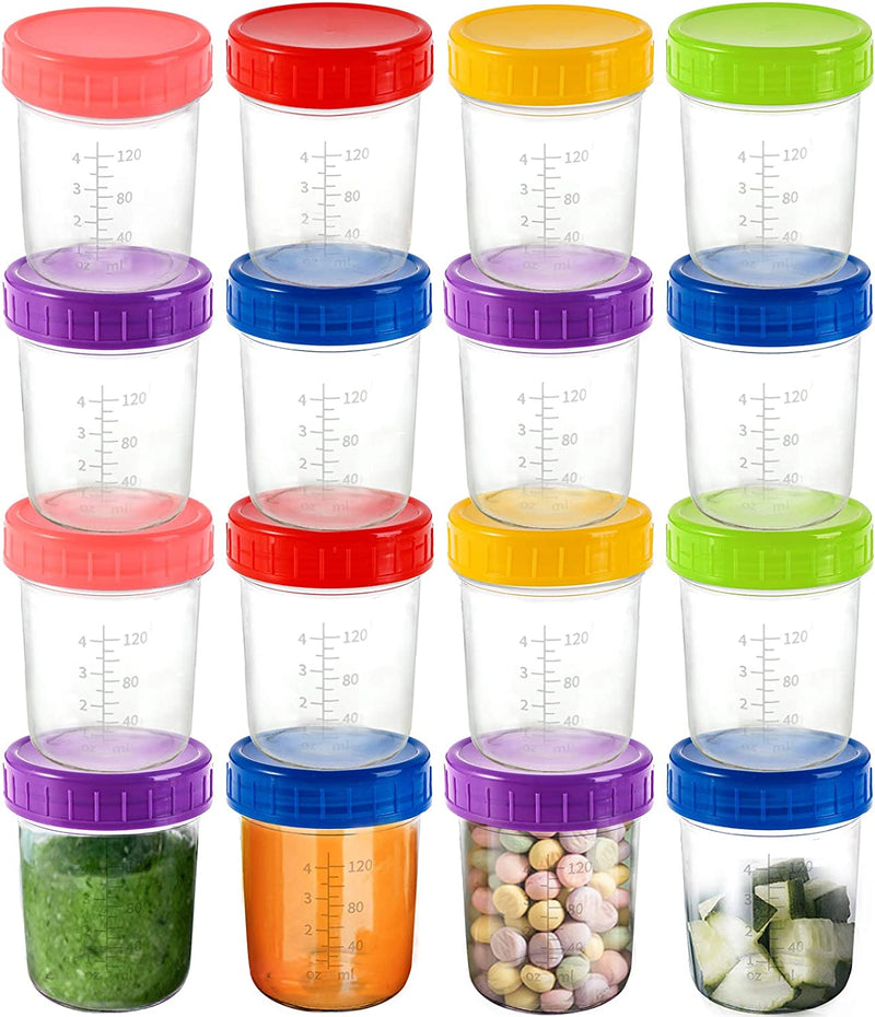 Jucoan 16 Pack Glass Baby Food Storage Jar, 6 Ounce Small Glass Jars, BPA Free Reusable Containers with Colorful Lids & Marker, Leakproof, Microwave & Dishwasher Safe Home & Garden > Decor > Decorative Jars Jucoan   